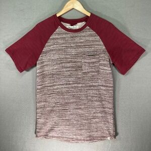 Sovereign Code Raglan T‎ Shirt Mens Large Burgundy Pocket Crew Neck Soft